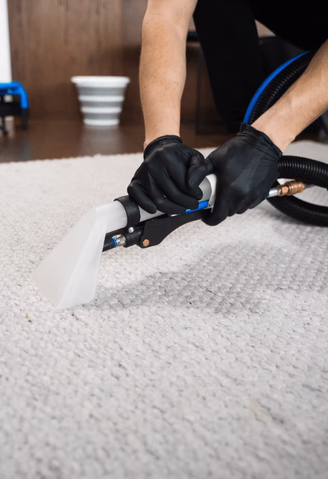 Commercial carpet being deep-cleaned with a hot-water extraction wand